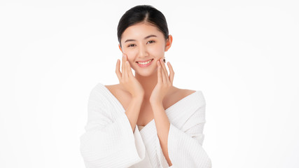 Portrait of young beautiful asian woman with Clean Fresh and without makeup skin. Healthy skin Girl beauty white skin makeup beauty female wellness and cosmetic ideas concept.Facial treatment and spa.