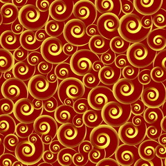 Vector seamless pattern, decorated with swirls on a red background.
