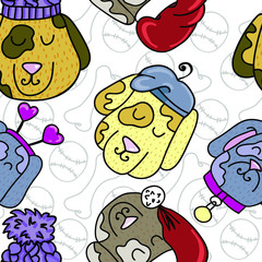 Seamless vector print. Cute bright hand-drawn dogs. Ideal for paper, souvenir and textile industries.