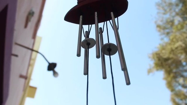 Closeup shot of the wind chimes