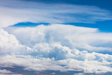 Cumulonimbus cloudscape anvil clouds aerial view.