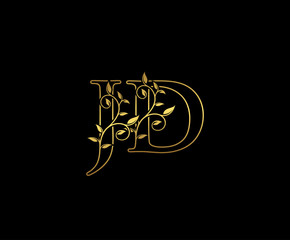 Golden J, D and JD Letter Classy Floral Logo Icon,  Elegant Design.