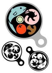 seafood sizzling in a skillet, with variations