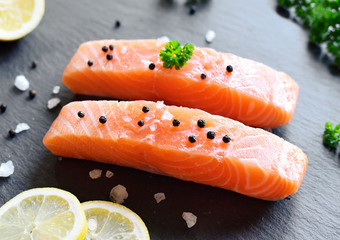 Delicious raw salmon fillet or sashimi