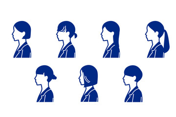 女性の横顔アイコンセット