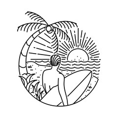 Summer Beach Surfing Line Graphic Illustration Vector Art T-shirt Design