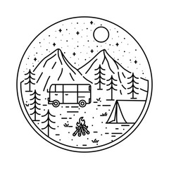 Fototapeta premium Van Camping Hiking Climbing Mountain Nature Graphic Illustration Vector Art T-shirt Design