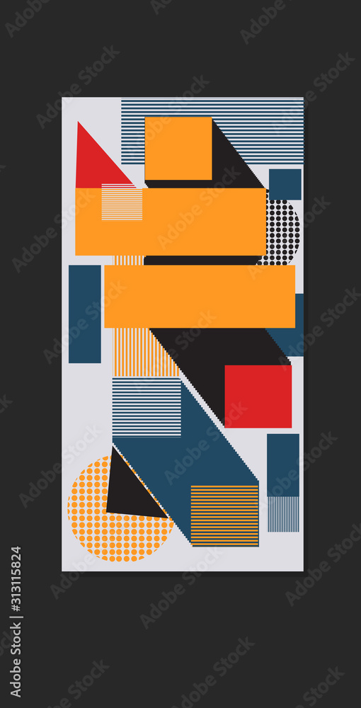 Poster colored geometric forms abstract background banner modern graphic elements online mobile app memphis