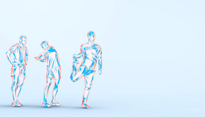 Art concept running Sport man Exercise  Groups  Running jogging Blue Lowpoly line-art Creative ideas on  Blue pastel background  - illustration minimal style