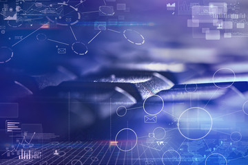 Close-up dark keyboard with link and communication concept