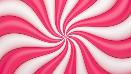 Pink white cream candy vector swirl. Candy color 3d sunburst background for summer poster, banner, christmas greeting or invitation card. Sweet rotating. Vector illustration
