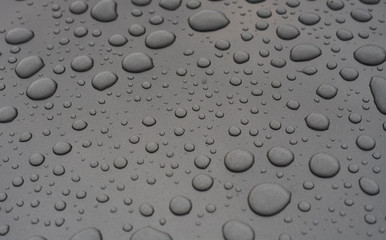 drops of water on gray metallic