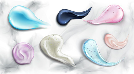 Cosmetic cream and scrub smear realistic set vector illustrations