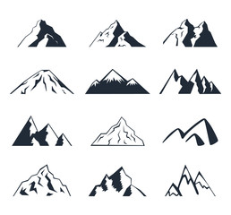 Mountain icons set on a white background. Logo. 