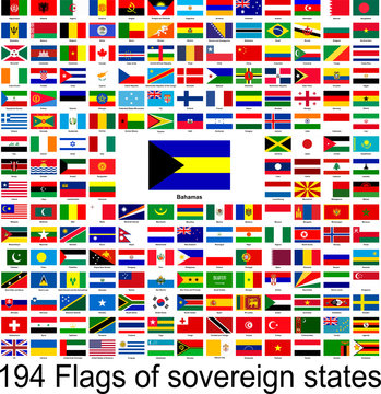Bahamas, collection of vector images of flags of the world