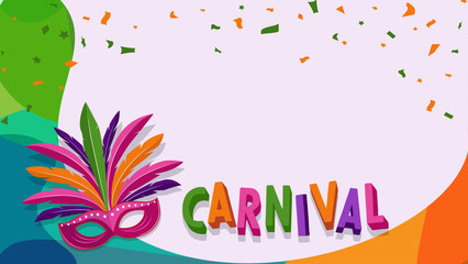 Carnival background,brazillian parade poster with mask and colorful elements vector illustration