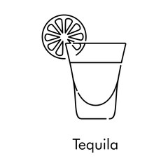 Icono plano lineal vaso de tequila con rebanada de lima en color negro