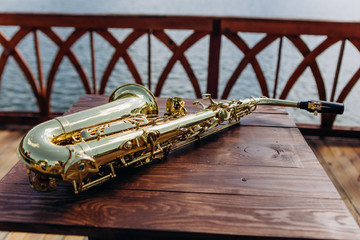 saxophone glitters outside table promenade cafe terrace