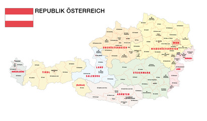 new administrative and political map of austria in german language, 2020