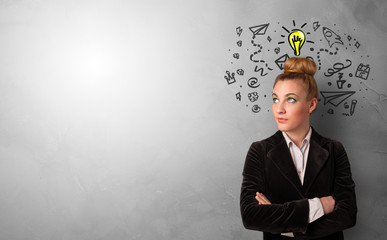 Business person looking for new idea with grey copy space
