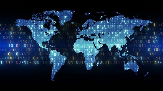 digital world background binary map technology