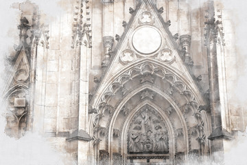 abstract architecture sketch style image of outdoors part of Prague cathedral