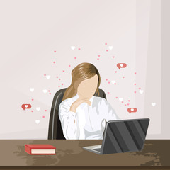 Girl working on a laptop while receiving hearts impressions