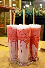 cocktails on wooden table