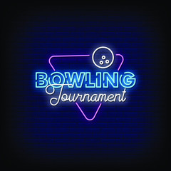 Bowling Tournament Neon Signs Style Text Vector