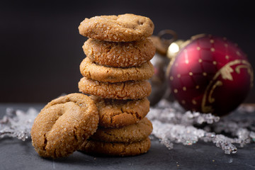 Christmas ginger molasses cookies with crystallized sugar 