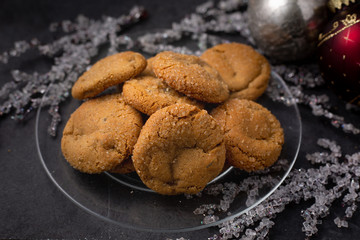 Christmas ginger molasses cookies with crystallized sugar 