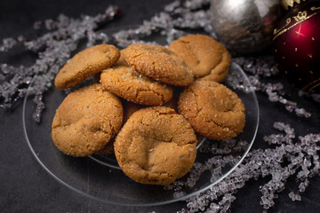 Christmas ginger molasses cookies with crystallized sugar 