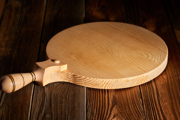 Background with cutting board on wooden table Space of wooden top Wooden background with wooden...