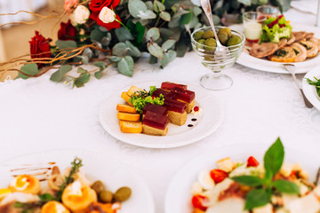 Delicious dishes on the table in the restaurant