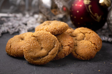Christmas ginger molasses cookies with crystallized sugar 
