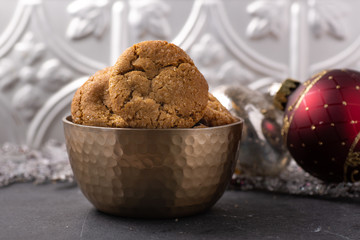 Christmas ginger molasses cookies with crystallized sugar 