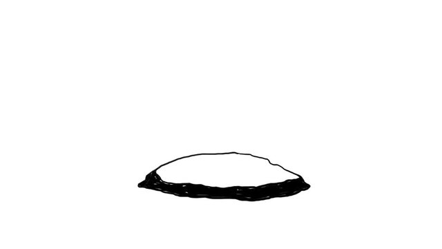 Liquid transforms into a man doing a backflip , black and white 2D animation on white background
