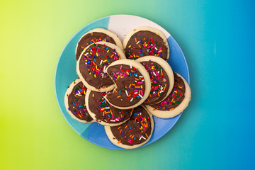 Sprinkle cookies with chocolate icing