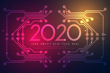 Happy new year 2020 design with futuristic technology background. Vector illustration