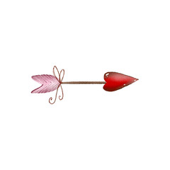Digital illustration of a cute valentine's day element cupid arrow with heart. Drawn in pencil style for stickers, cards, prints, posters, covers, fabrics.
