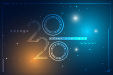 Happy new year 2020 design with futuristic technology background. Vector illustration