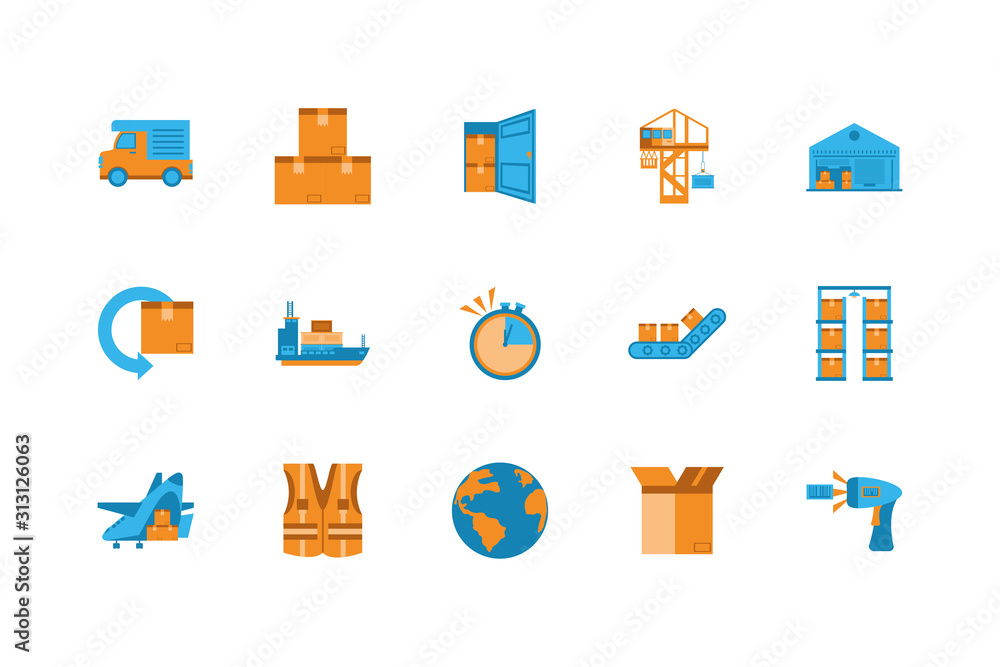 Poster isolated delivery icon set vector design
