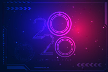 Happy new year 2020 design with futuristic technology background. Vector illustration