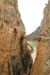 Caminito del Rey hiking trail through a deep narrow gorge. Malaga Spain