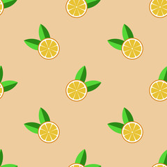 citrus with green leaves seamless vector pattern