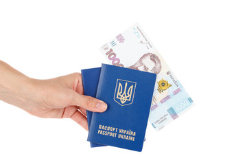 Thousand hryvnias by one banknote in the hand, isolated