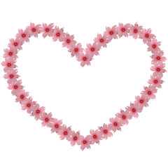 pink valentine heart made of flowers, watercolor floral heart design isolated on white