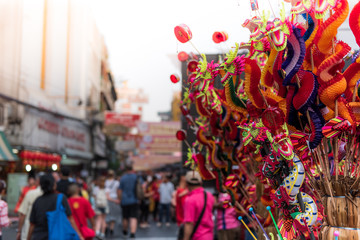 Fototapeta premium Preparing Dragons for sale in Chinatown for Chinese new year at Yaowarat street, Thailand