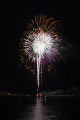 Festive fireworks over Marina del Rey channel to ring in the new year.