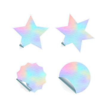 Bright trendy adhesive stickers with hologram pattern on white